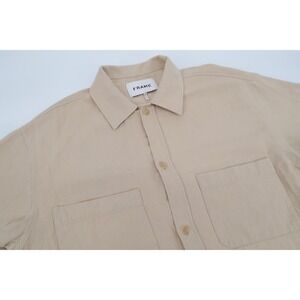 Frame Button Down Shirt Mens Large Milk Beige Cotton Twill Short Sleeve LMSH0358